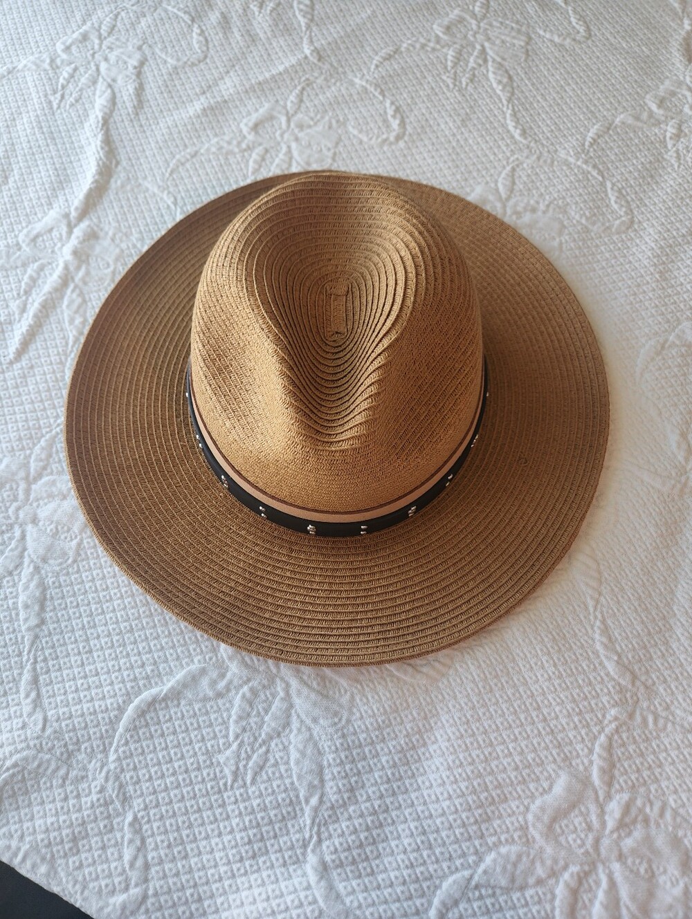 Men's Brown Straw Fedora with Studded Black Band